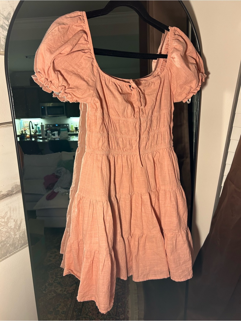 Othr Peach Puff-Sleeve Tiered Mini Dress